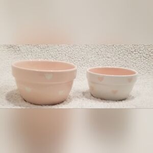 Set Of 2 Terramoto Cerramic Small Mixing Bowls Heart Pattern